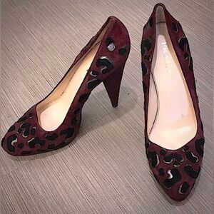Prada leopard suede pumps dark burgundy/black Italian size 39 Fits like an 8/8.5